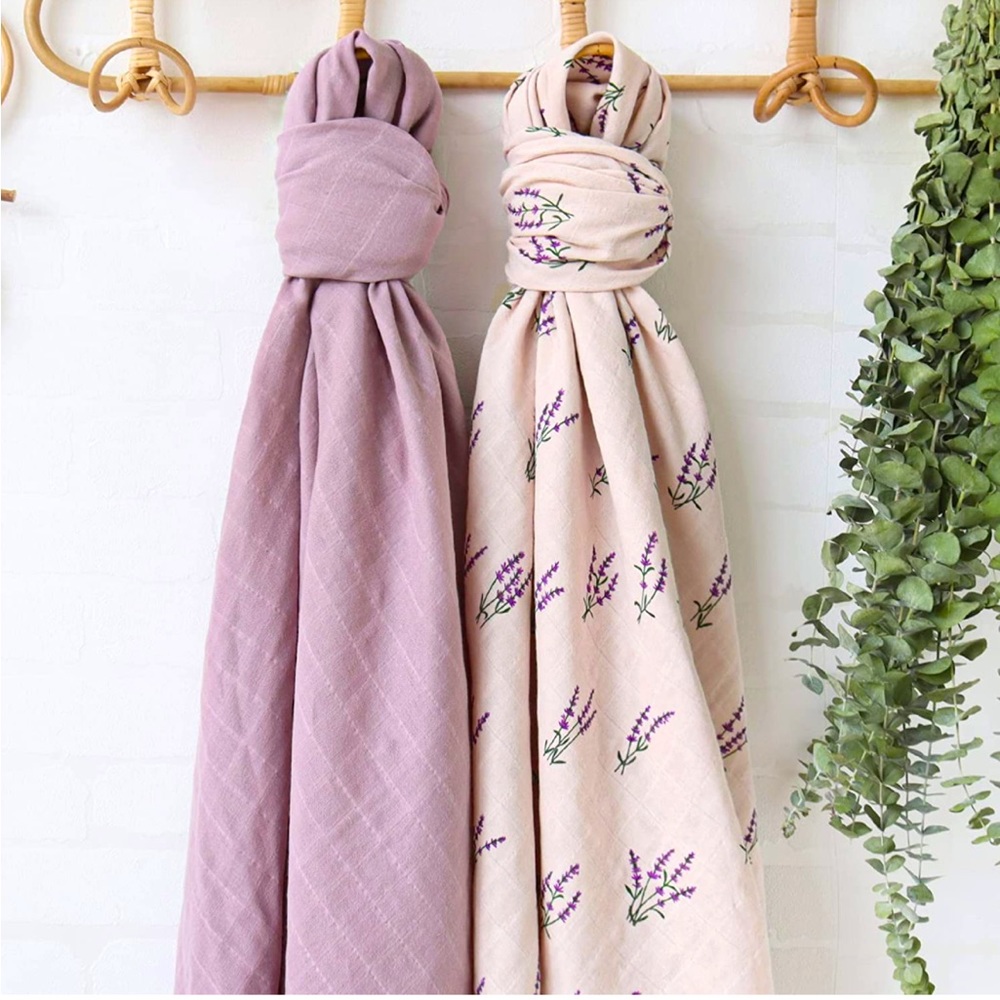 LifeTree Muslin Swaddle Blanket, Set of 2, Color Lavender